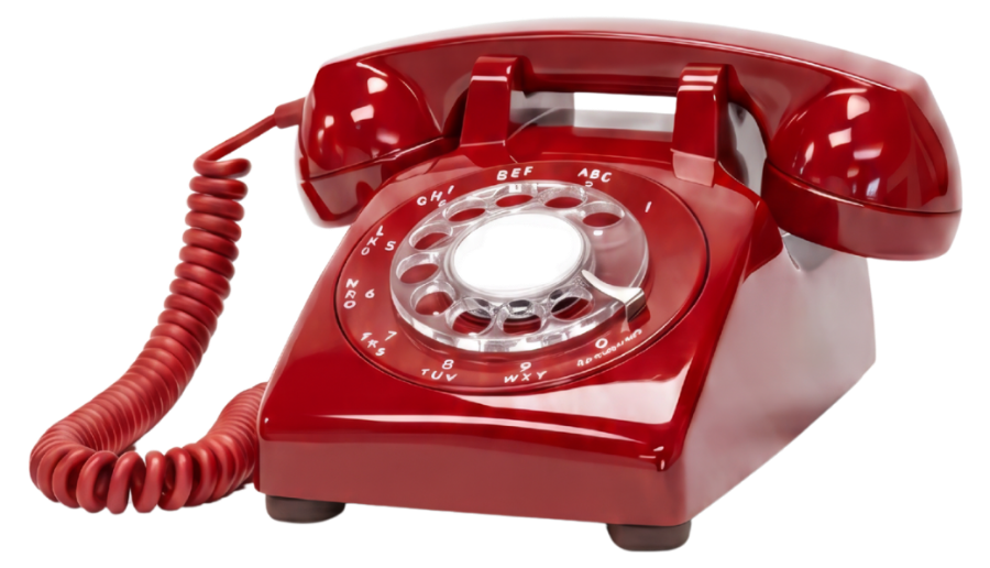 Red rotary phone, ringing
